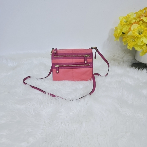 Coach Bonnie Pink LeatherMulti Zip Crossbody Bag